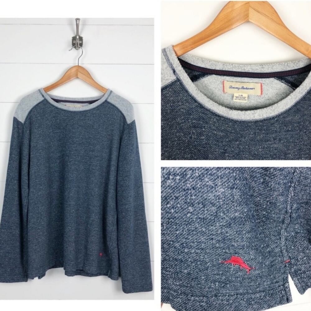 TOMMY BAHAMA Blue Gray Lounge Sweatshirt Raglan Sleeve Crewneck Casual Cabincore